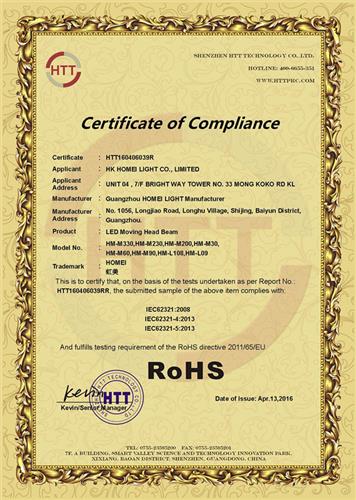 Shaking head lamp RoHS quality certification