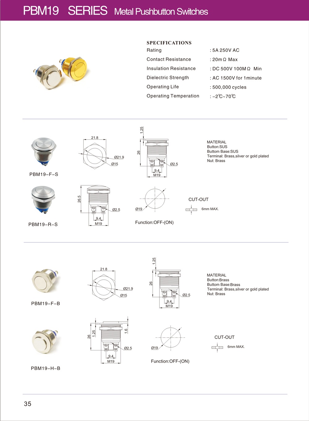 PBM19mm帶環形燈-可做自鎖復位-金屬按鈕開關-防暴防水金屬開關