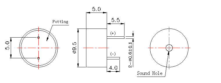 电磁式有源蜂鸣器 9.5(直径*5(高度)mm