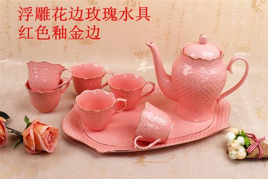 浮雕花边玫瑰茶具 -1098