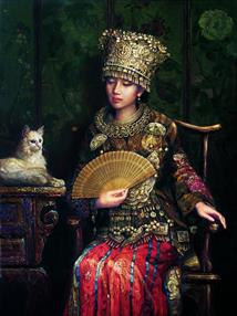 贵州少数民族苗族油画 苗族女孩肖像画 少数名族美女手绘油画欣赏