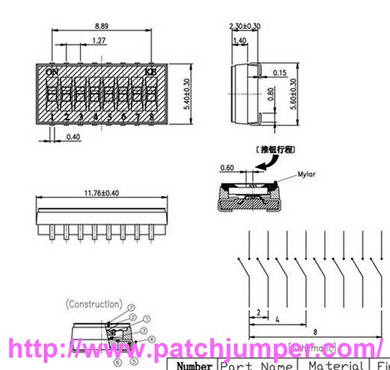 撥碼開關(guān)DSHP08TJGER (1.27mm Half-Pitch DIP SW 8P) 電子開關(guān)