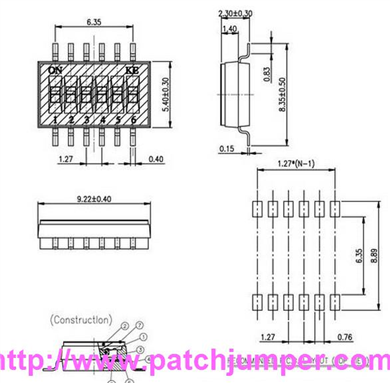 電子開關(guān)DSHP06TSGER (1.27mm Half-Pitch DIP SW 6P ) 撥動開關(guān)