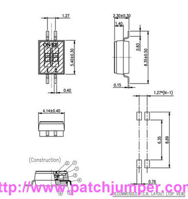 撥碼開關DSHP02TSGER (1.27mm Half-Pitch DIP SW) 電子開關